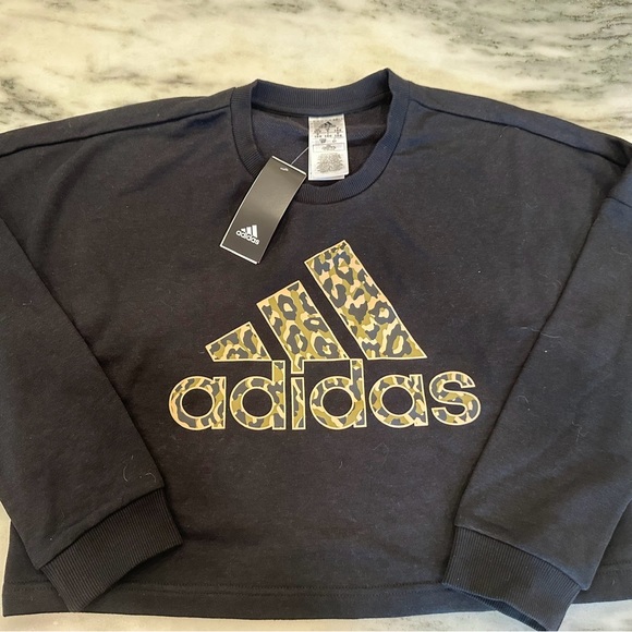 Adidas Leopard Print Logo Cropped Long Sleeve - Picture 2 of 3